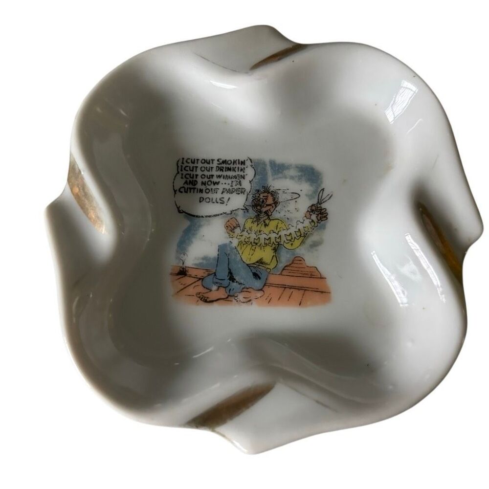 Vintage I Cut Out Smokin’ Cartoon Ceramic Ashtray